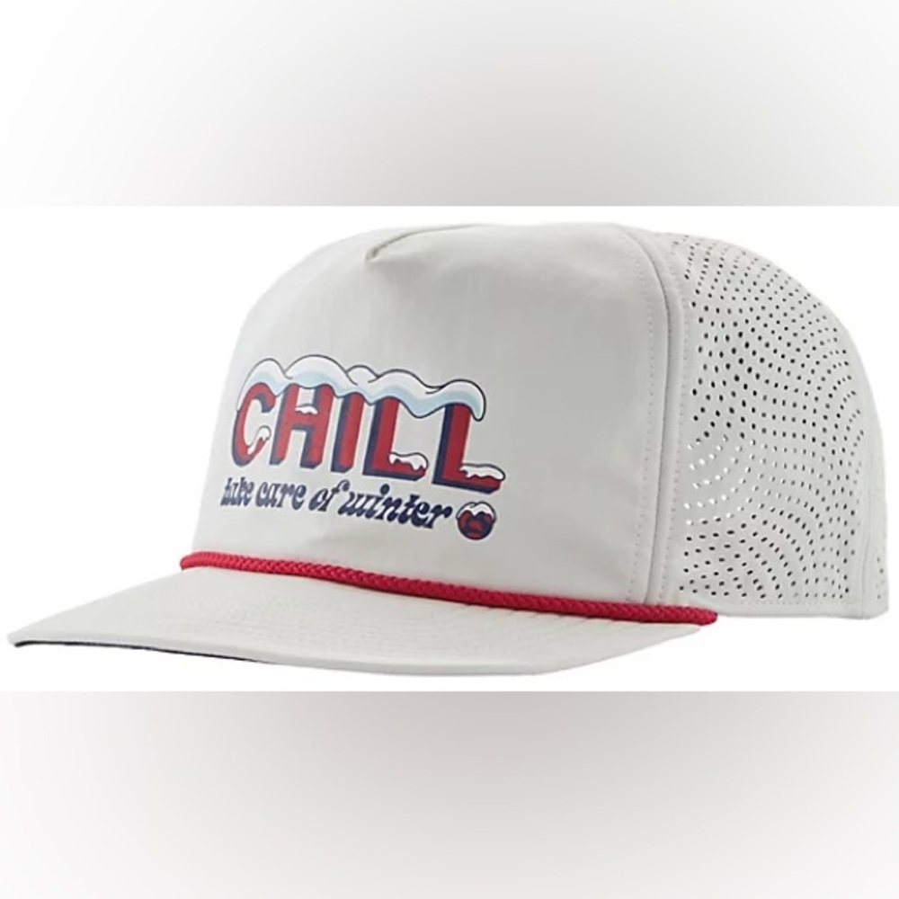 Patagonia Red and White Snapback Hat with Striped Detail